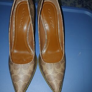 Coach Tan Signature Pointed-Toe Heels